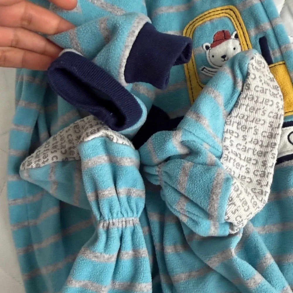 Carter's Blue and White Striped Footie with Submarine